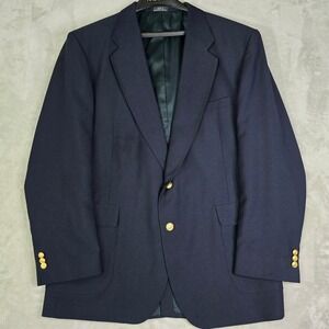 Vintage David Taylor Navy Blazer Sport Coat 46L Brass Buttons‎ 2-Button 1990s